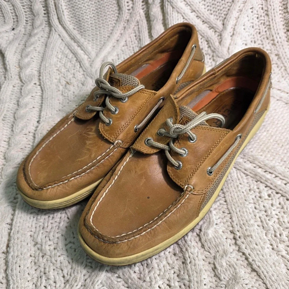 Sperry Boat Shoes Tan Leather Billfish 3-Eye Deck Mens 12M Excellent condition